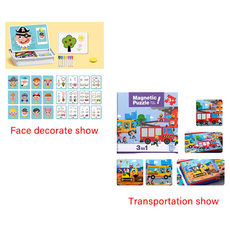 Magnetic Puzzles Face Dress Up Travel Game Double Side Preschool Educational Learning Toy for Kids